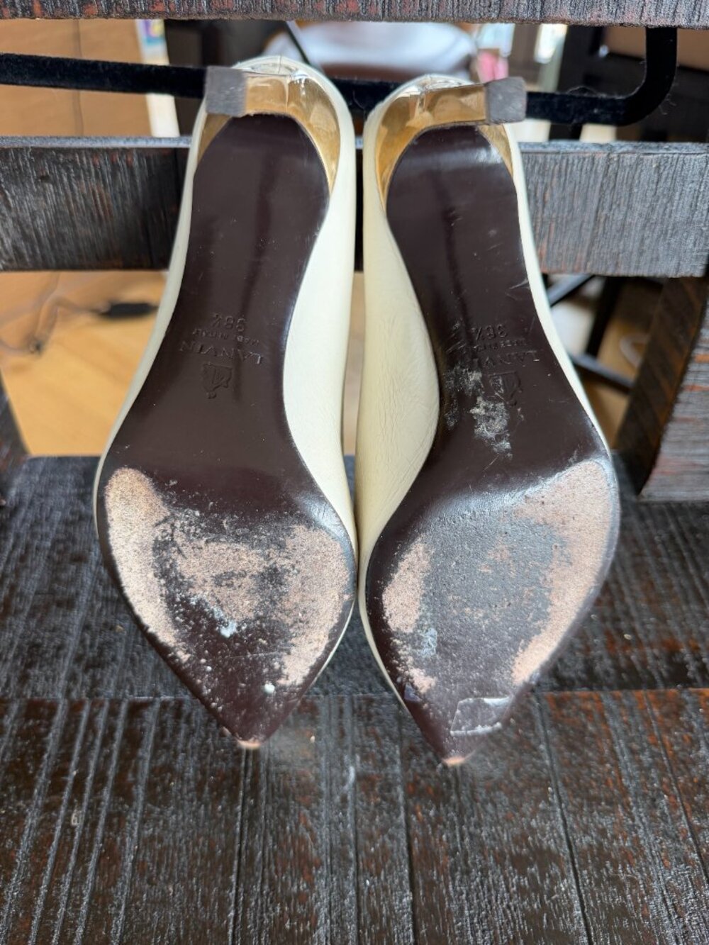 Lanvin Paris Cream Leather Gold Stiletto Mules 38.5 - Picture 8 of 12